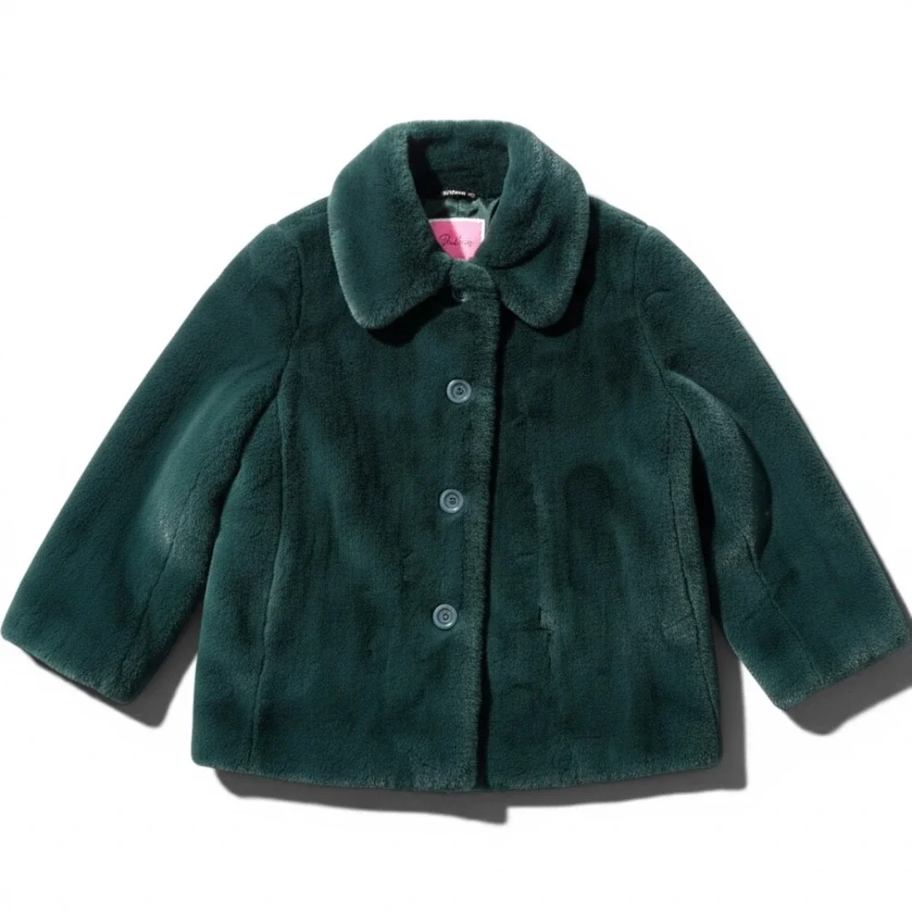 Kate Spade Pine Grove Plush Sz M Faux Fur Jacket Emerald Green Coat K9747 NEW